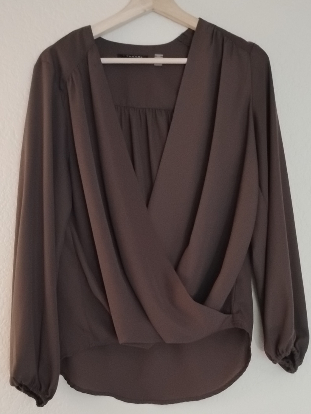 Tahari Chocolate Brown Oversized Drape Blouse